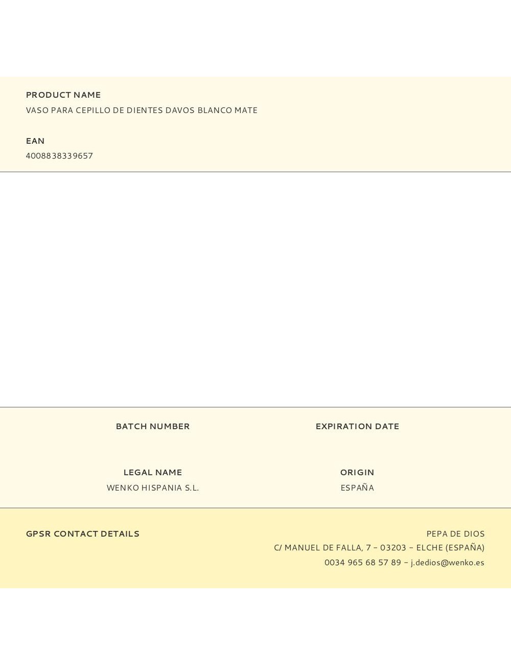 Vaso para cepillo de dientes davos blanco mate