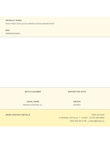 Vaso para cepillo de dientes davos negro mate