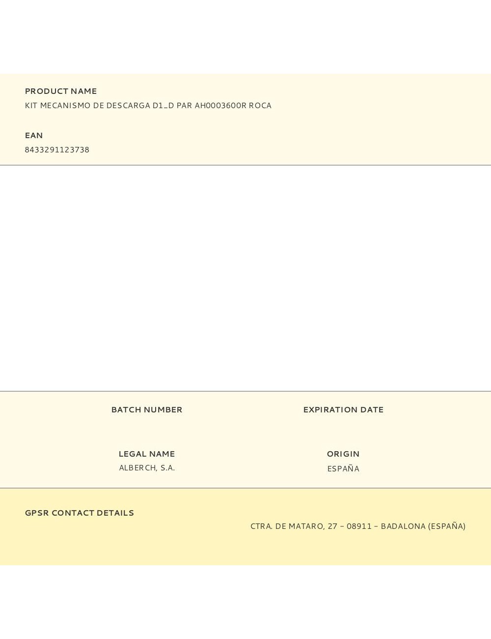 Kit mecanismo de descarga d1_d par ah0003600r roca