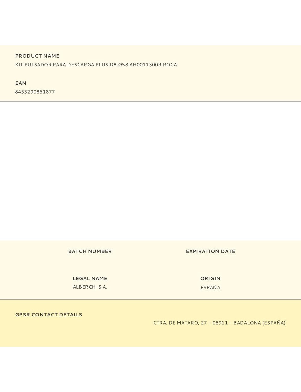 Kit pulsador para descarga plus d8 ø58 ah0011300r roca