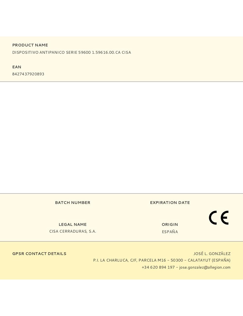 Dispositivo antipanico serie 59600 1.59616.00.ca cisa