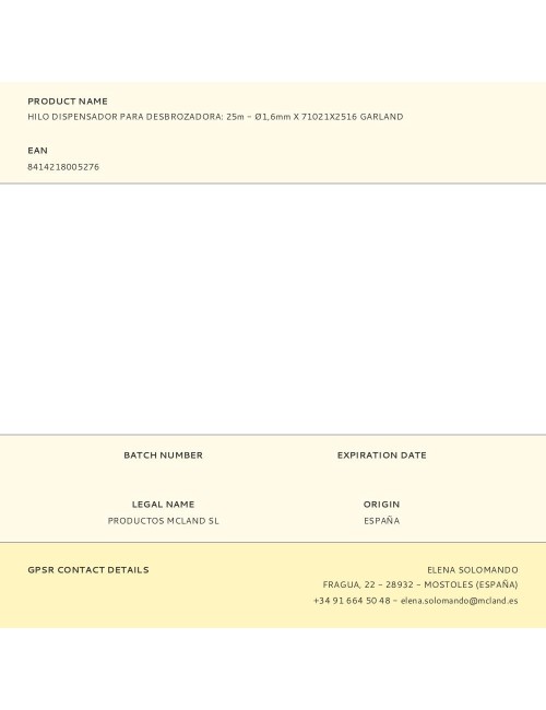 Hilo dispensador para desbrozadora: 25m - ø1,6mm x 71021x2516 garland