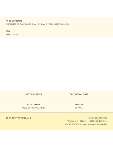 Dispensador aluminium: 54m - ø2,7mm c 71024c5427 garland