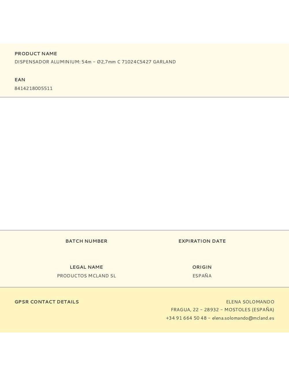 Dispensador aluminium: 54m - ø2,7mm c 71024c5427 garland
