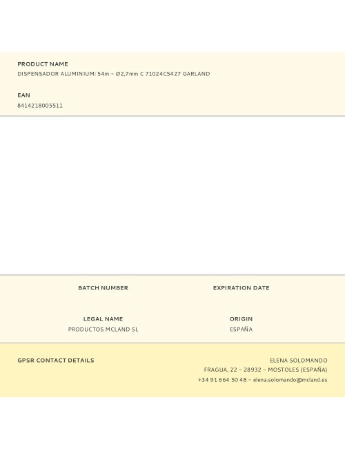 Dispensador aluminium: 54m - ø2,7mm c 71024c5427 garland