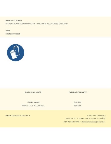 Dispensador aluminium: 35m - ø3,3mm c 71024c3533 garland