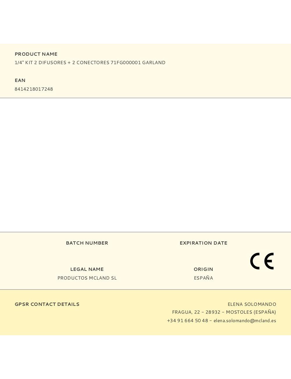 1/4" kit 2 difusores + 2 conectores 71fg000001 garland