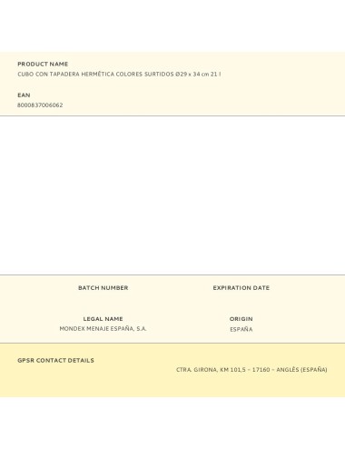 Cubo con tapadera hermética colores surtidos ø29 x 34 cm 21 l