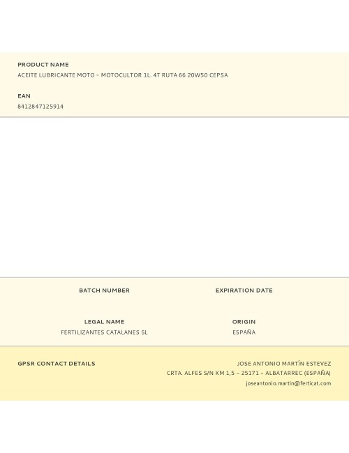 Aceite lubricante moto - motocultor 1l. 4t ruta 66 20w50 cepsa