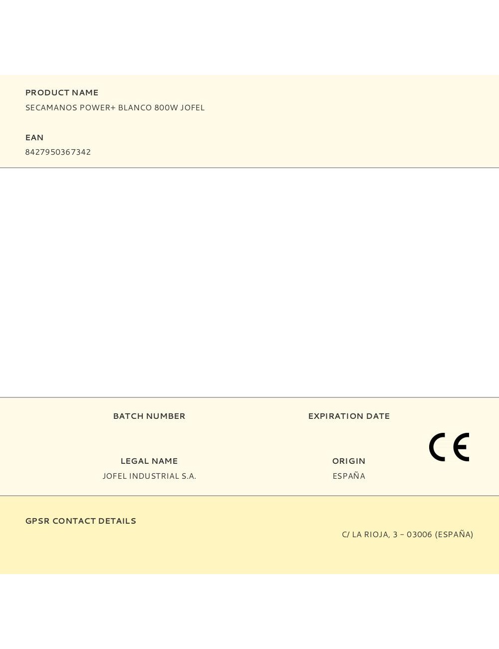 Secamanos power+ blanco 800w jofel