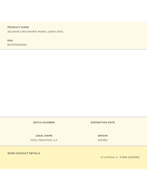 Secador con soporte mural 1200w jofel