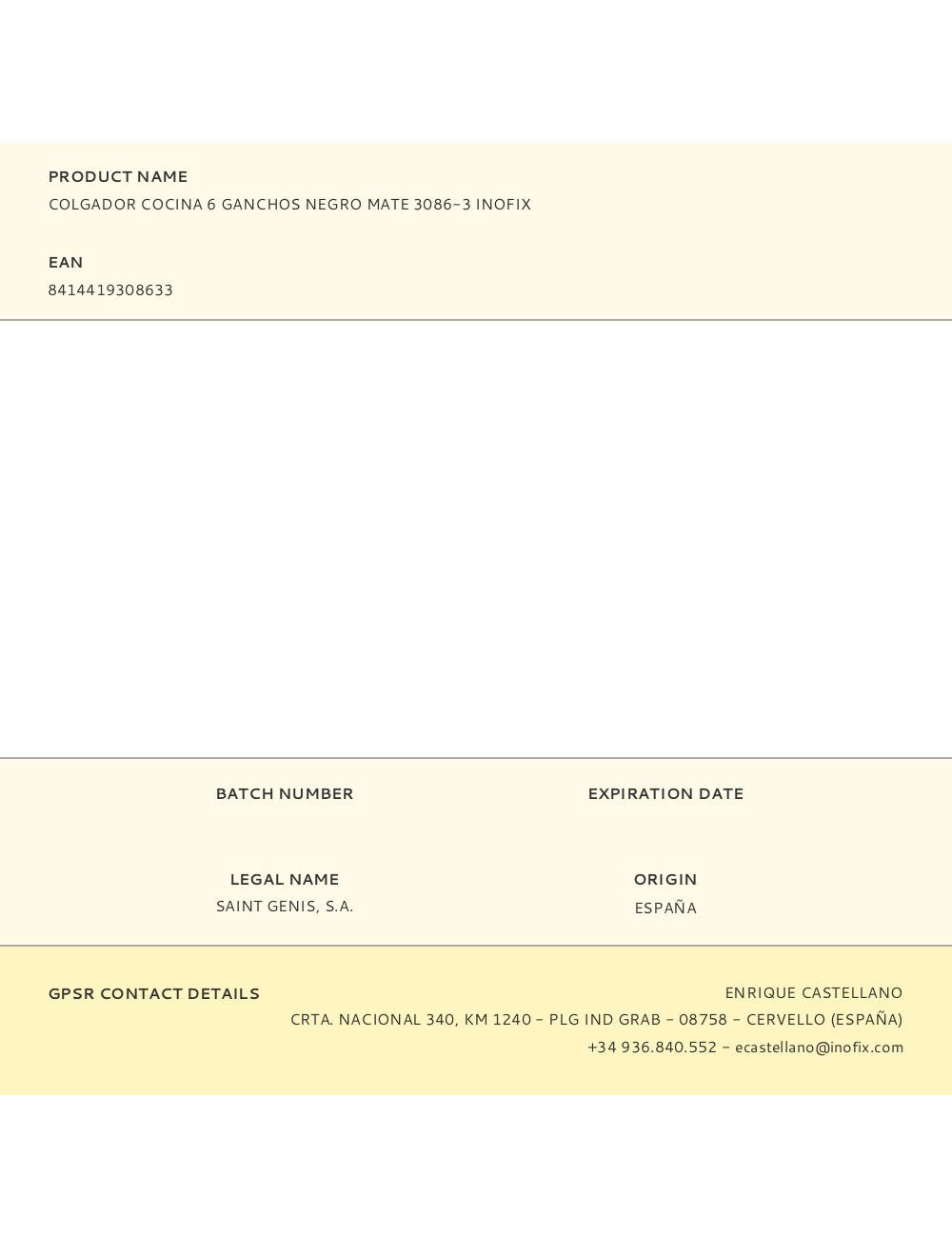 Colgador cocina 6 ganchos negro mate 3086-3 inofix