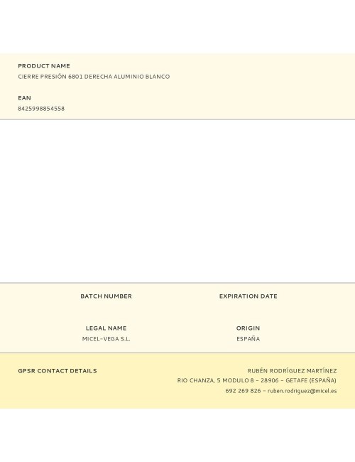 Cierre presión 6801 derecha aluminio blanco