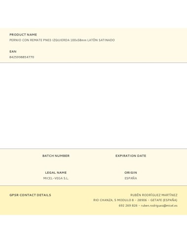 Pernio con remate pn03 izquierda 100x58mm latón satinado