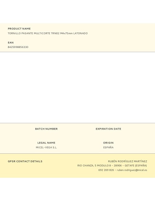 Tornillo pasante multicorte trn02 m4x75mm latonado