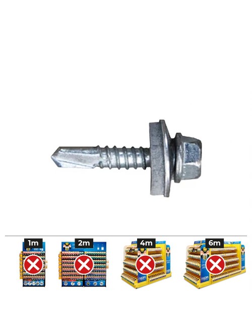 Caja 250 uds. tornillo 7301 punta broca cabeza hexagonal ø 6,3 x 25 mm. arandela de epdm ø 25 cincado