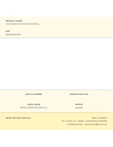 Cola blanca escolar, bote 500 g