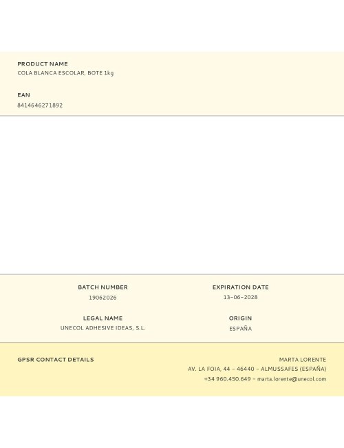 Cola blanca escolar, bote 1kg