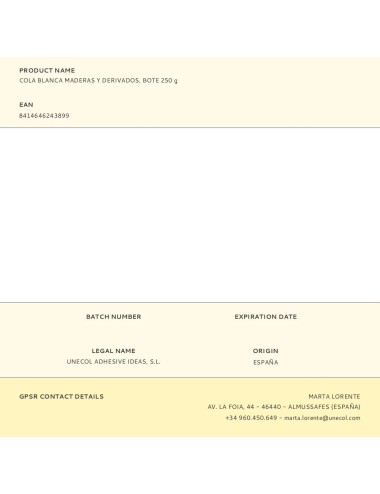 Cola blanca maderas y derivados, bote 250 g