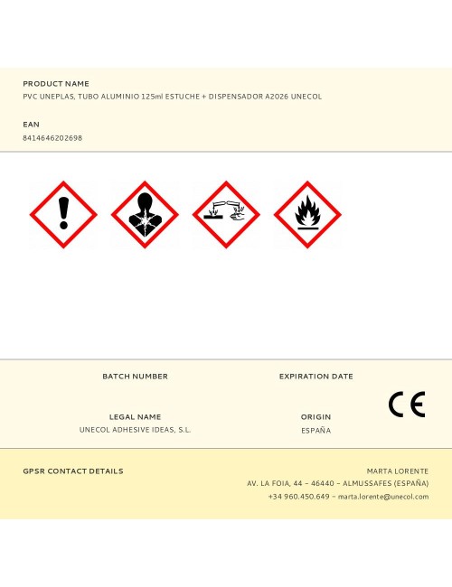 Adhesivo pvc uneplas tubo 125 ml estuche + dispensador