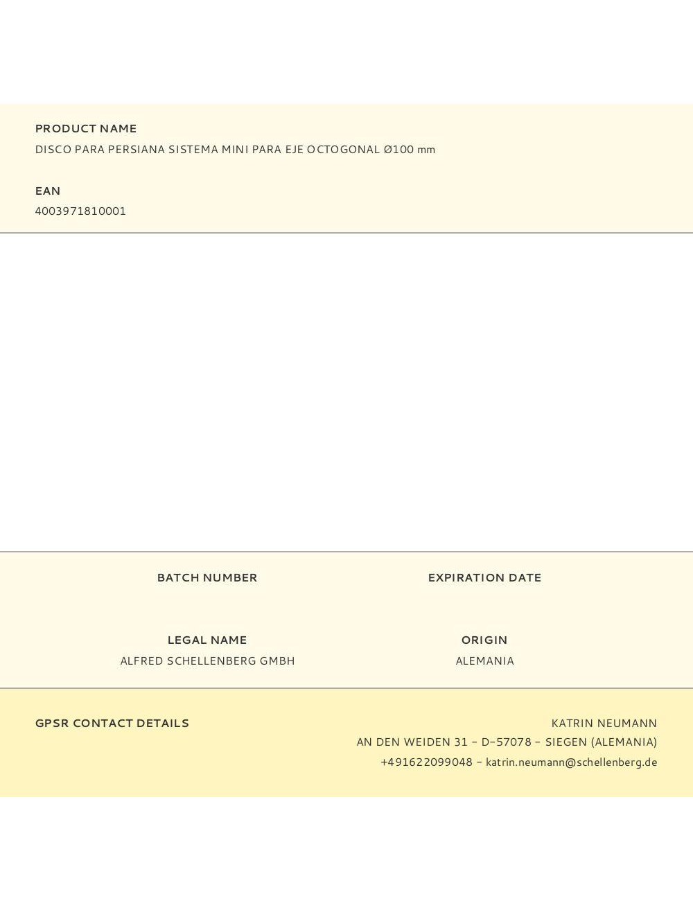 Disco para persiana sistema mini para eje octogonal ø100 mm