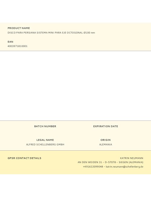 Disco para persiana sistema mini para eje octogonal ø100 mm