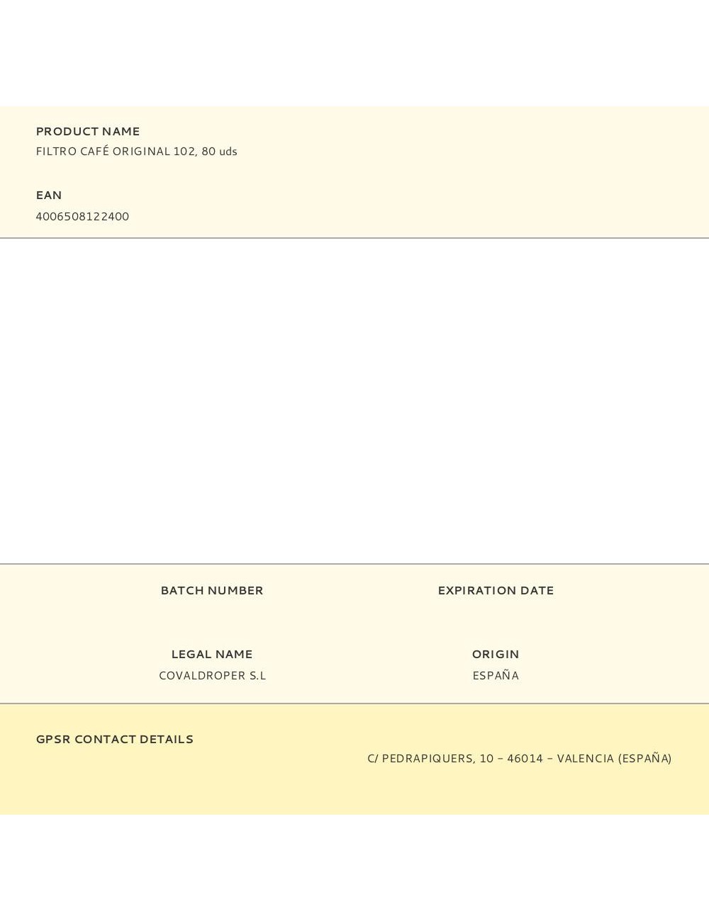 Filtro café original 102, 80 uds