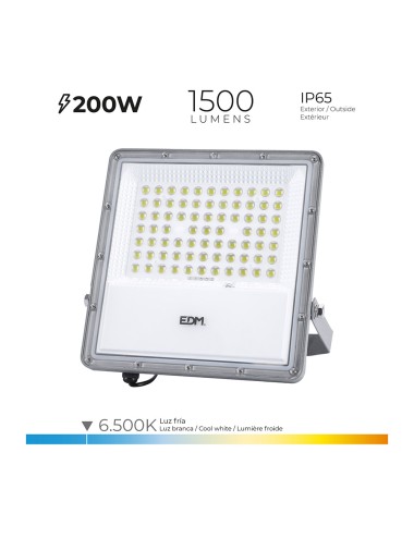 Foco proyector led solar 200 w 1500 lm 6500 k luz fría