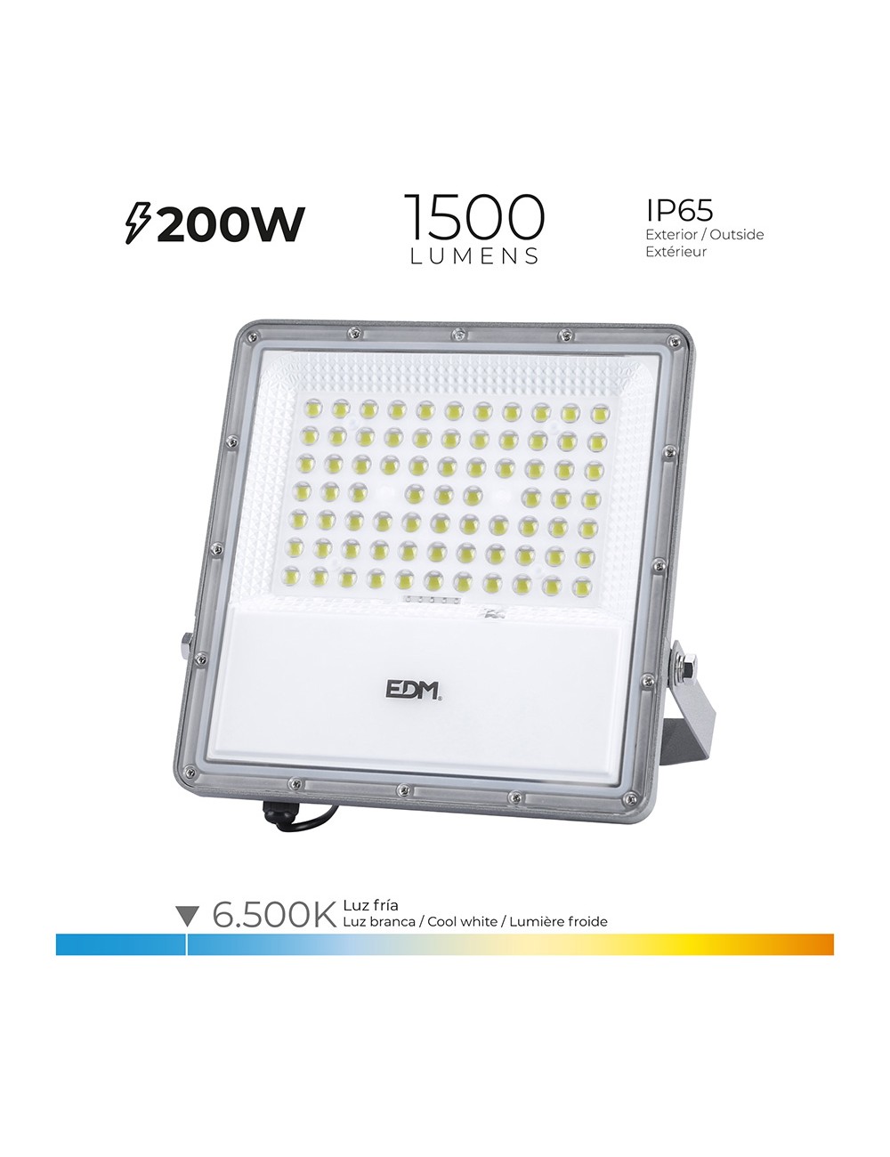 Foco proyector led solar 200 w 1500 lm 6500 k luz fría