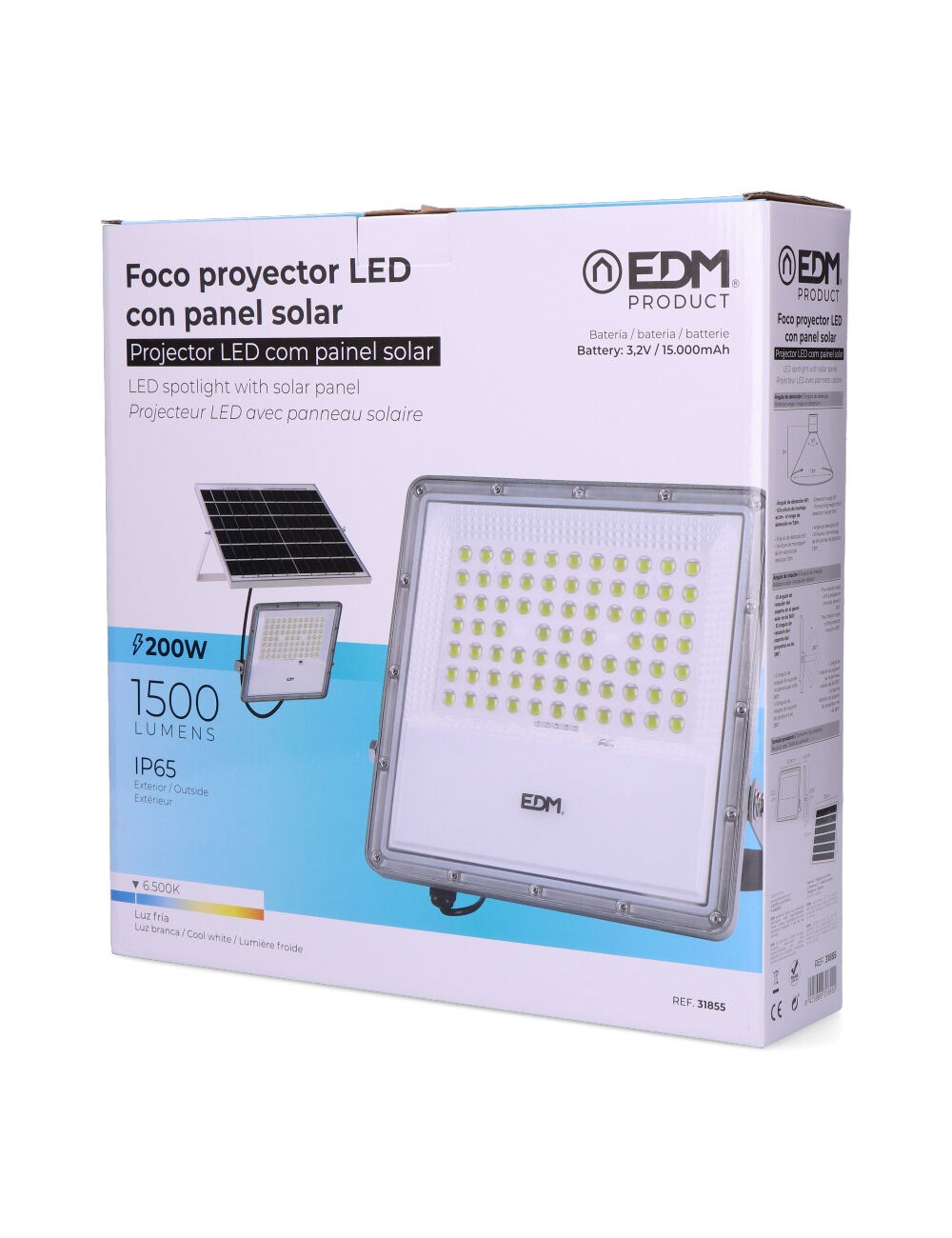 Foco proyector led solar 200 w 1500 lm 6500 k luz fría