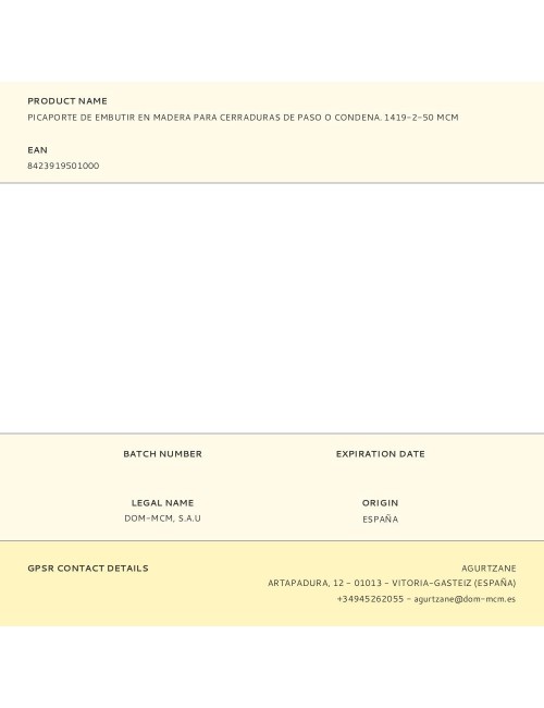 Picaporte de embutir en madera para cerraduras de paso o condena. 1419-2-50 mcm