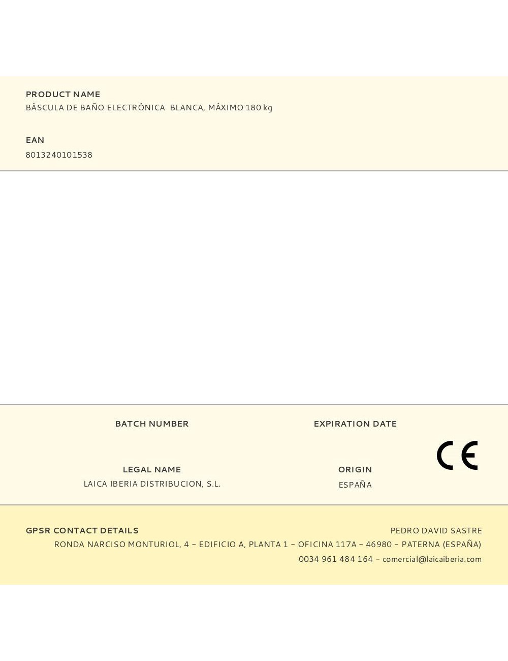 Báscula de baño electrónica blanca, máximo 180 kg