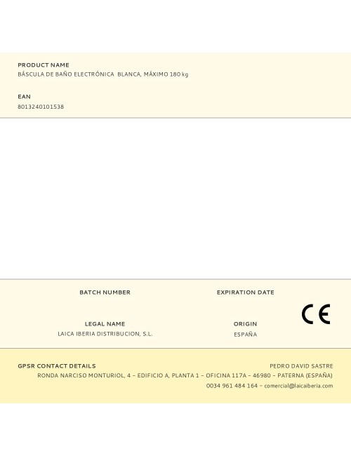 Báscula de baño electrónica blanca, máximo 180 kg