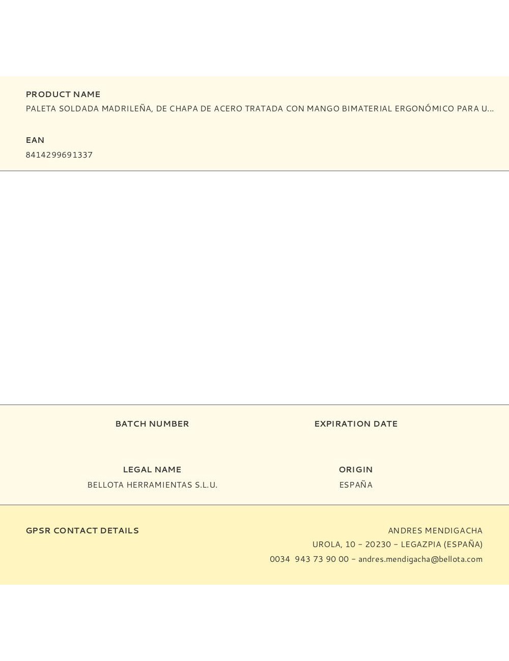 Paleta soldada madrileña, de chapa de acero tratada con mango bimaterial ergonómico para una mayor comodidad. medidas: 121x2 ...