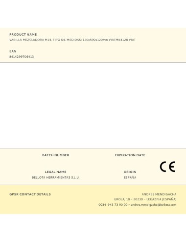 Varilla mezcladora m14, tipo k4. medidas: 120x590x120mm viatmk4120 viat