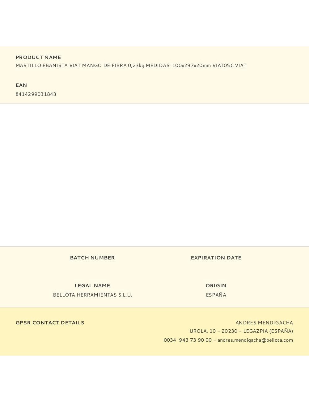 Martillo ebanista con mango de fibra 0,23 kg medidas: 100 x 297 x 20 mm