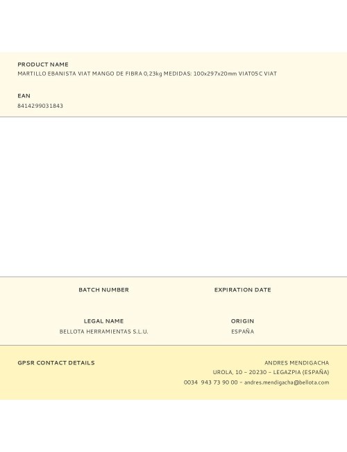 Martillo ebanista con mango de fibra 0,23 kg medidas: 100 x 297 x 20 mm