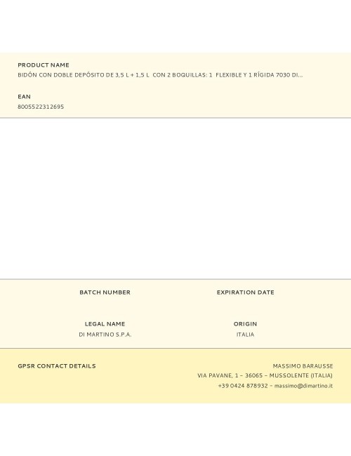 Bidón con doble depósito de 3,5 l + 1,5 l con 2 boquillas: 1 flexible y 1 rígida 7030 di martino