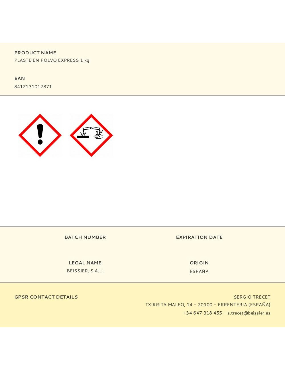 Plaste en polvo express 1 kg
