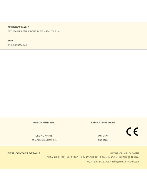 Estufa de leña frontal 57 x 40 x 71,7 cm