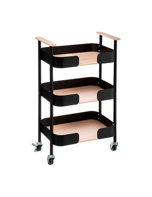 Carrito multiuso 3 pisos de bambú y acero negro 45,5 x 28,5 x 75 cm