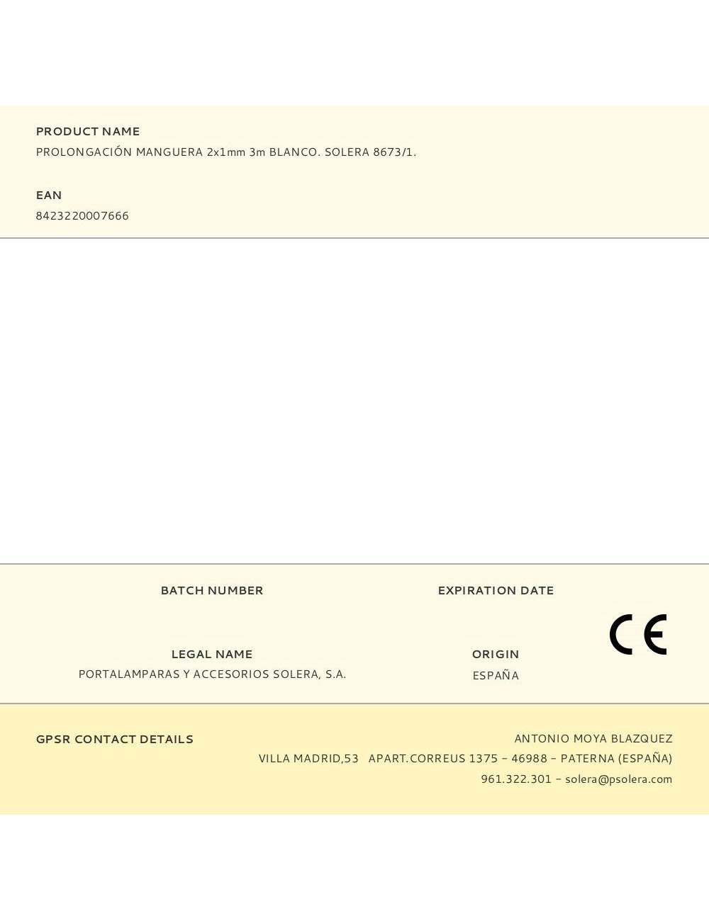 Prolongación manguera 2x1mm 3m blanco