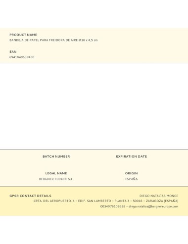 Bandeja de papel para freidora de aire ø16 x 4,5 cm