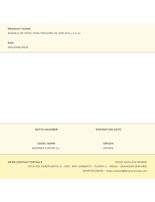Bandeja de papel para freidora de aire ø16 x 4,5 cm