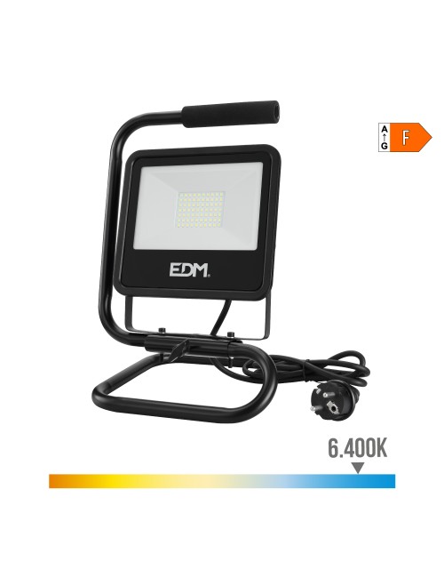 Foco proyector de led con pie 50 w 4000 lm 6400 k luz fría black series 24 x 21 x 34 cm