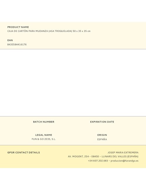 Caja de cartón para mudanza (asa troquelada) 50 x 35 x 35 cm