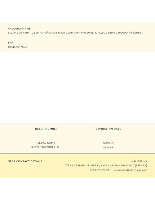 Soldador para tuberias plásticas polifusor para ppr 20,25,32,40,50 y 63mm 1500000448 super ego