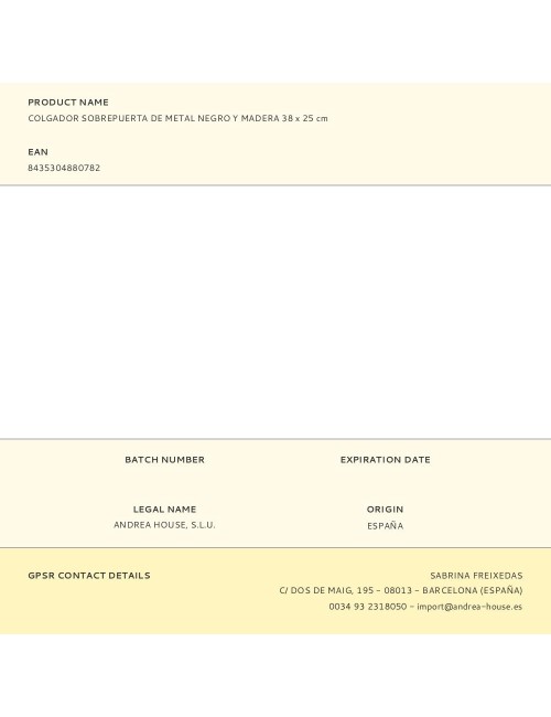 Colgador sobrepuerta de metal negro y madera 38 x 25 cm