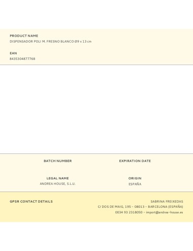 Dispensador poli m. fresno blanco ø9 x 13 cm