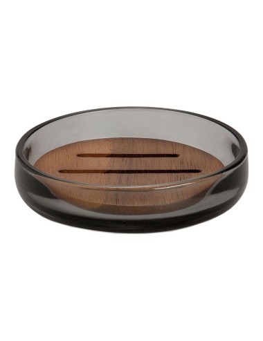 Jabonera de cristal gris y acacia